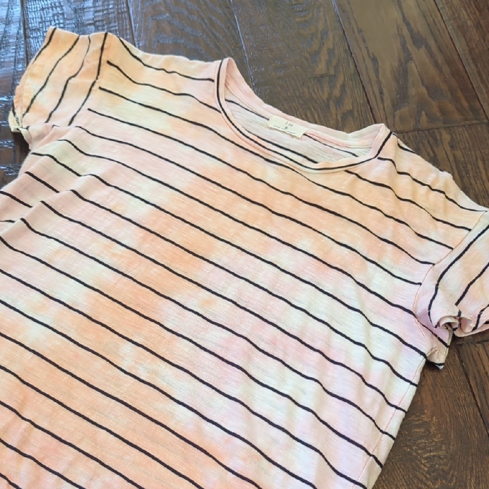 ANTHRO I Peach and Pink Tie Dye Striped Short Sleeve T-Shirt Tee Top by t.la, S